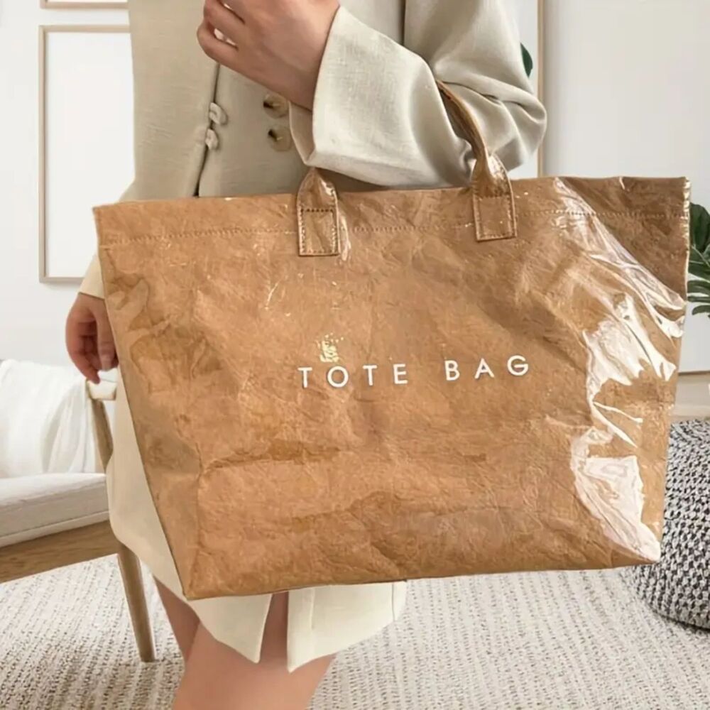 Large Capacity Vintage Style Paper PVC Tote Bag for Women Casual Tote Bag